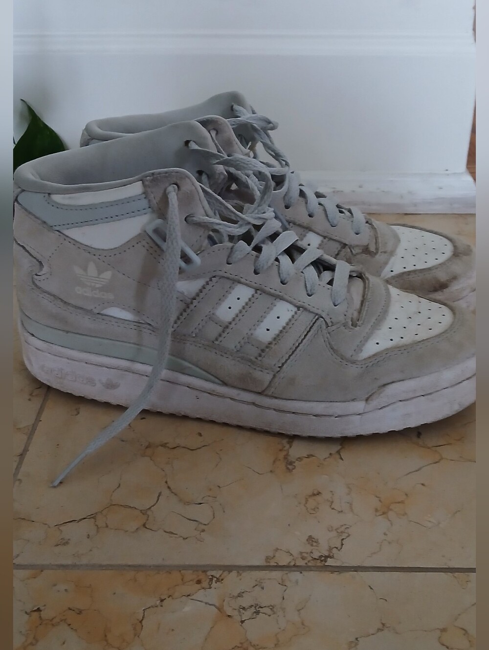 Adidas High-Top Sneakers in Light Gray & White